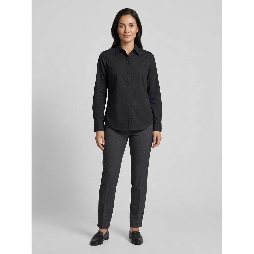 Worthington Womens Black Long Sleeve Button Down Shirt Size M Stretch Blouse